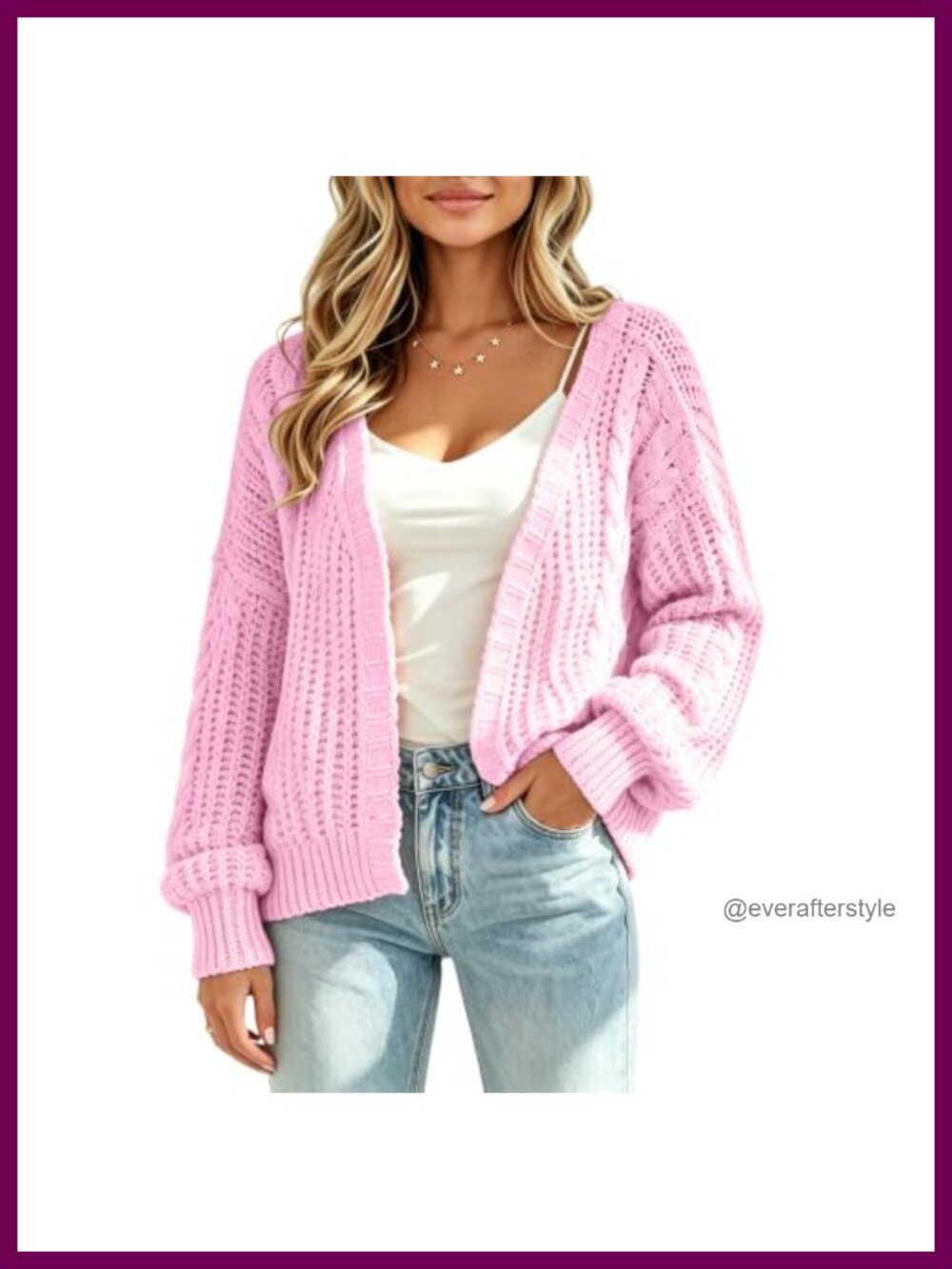 Chunky Cable Knit Open Front Cropped Cardigan Long Sleeve Loose Fit Sweater